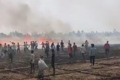 हैसर ब्लाक में भीषण अग्निकांड:अज्ञात कारणो से तैयार खड़ी गेंहू की फसल में लगी आग,दमकल कर्मियों ने बुझाई